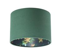 Traditional Yellow and Green Flowers Round Lamp Shade in Forest Green Linen Fabric | 18cm x 25cm | for Lamp Base or Ceiling Pendant Cable by Happy Homewares