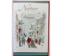 TRADITIONALNEPHEW Male Nice Verse Silver FOIL Christmas Greeting Card