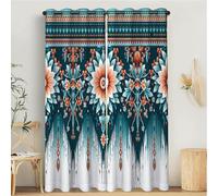 Traditions Art Curtains, Aztec 3D Print Pattern Eyelet Thermal Insulated Room Darkening Blackout Window Drapes, for Bedroom Kids Nursery 2 Panels W 46" x L 72", Turquoise