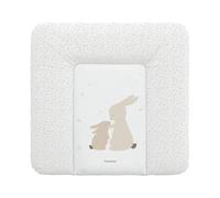 Träumeland Hophop Bunny Changing Mat Water-Repellent Wipe-Clean Changing Mat with Cute Rabbits 75 x 75 cm Thermal Fleece and Phthalate-Free PVC Beige