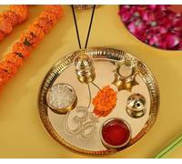 TRAFAART Brass Pooja Thali Set of 6 Pcs Puja Plate for Home Temple Mandir Navratri Puja Aarti Thali