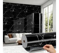 Trafagala 2 Roll Thick Self Adhesive Bathroom Wallpaper Waterproof Black Marble Vinyl Wrap Damp Proof Foil Backed Anti Mould Wall Covering Thermal Wallpaper Peel and Stick to Cover Bad Walls Kitchen