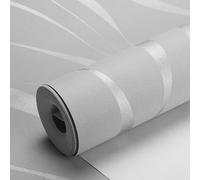 Trafagala 3D Effect Embossed Wallpaper Non-Woven Wave Stripes Roll Silver Grey for Livingroom Bedroom Kitchen Grey