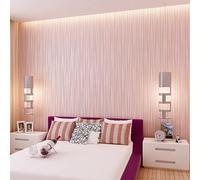 Trafagala 53 * 950cm Blush Pink Modern Minimalist Non-Woven 3D Wallpaper Roll Glitter Metallic Stripe Textured Flocking Striped Wallcoverings for Bedroom Living Room TV Backdrop Hallway Hall
