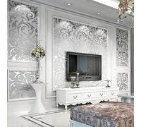 Trafagala 9.5 m x 0.53 m Silver Grey Glitter Striped Wallpaper Modern Damask Embossed Textured Wallpaper for Living Room Bedroom TV Background Non-Woven Roll Silver Retro Leaf