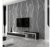 Trafagala 9.5 m x 0.53 m Silver Grey Glitter Striped Wallpaper Modern Damask Embossed Textured Wallpaper for Living Room Bedroom TV Background Non-Woven Wallpaper Roll Branches