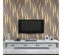 Trafagala Brown Embossed Wallpaper Non-Woven Wave Stripes Roll 3D Silver Glitter Wallpaper Feature Modern Geometric Patterned Taupe for Livingroom Bedroom Kitchen