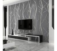 Trafagala Grey 3D Embossed Wallpaper for Living Room Hallway Silver Striped Branch Glitter Wallpaper Feature Geometric Wallpapers for Bedroom Lounge Kitchen Wall Paper Roll