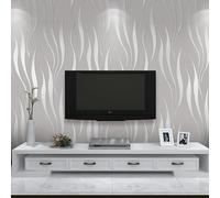 Trafagala Grey White Embossed Wallpaper Non-Woven Wave Stripes Roll 3D Silver Glitter Wallpaper Feature Modern Geometric Patterned Taupe for Livingroom Bedroom Kitchen