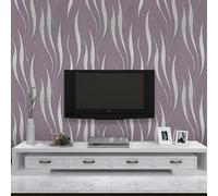 Trafagala Purple Embossed Wallpaper Non-Woven Wave Stripes Roll 3D Silver Glitter Wallpaper Feature Modern Geometric Patterned Taupe for Livingroom Bedroom Kitchen