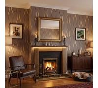 Trafagala Taupe Brown Wallpaper Gold Swirls Glitter Embossed Stripe | Wallpaper for Living Room Bedroom Elegant Bright Warm Colours 3D Flocking Textured Feels Like Material On The Wall Modern