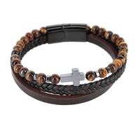 Trafalgar Men's The Sovereign Cross Tri-Stranded Leather Bracelet, One Size, Leather, no gemstone