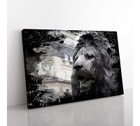 Trafalgar Square Lions London Modern CB Canvas Wall Art Print Ready to Hang, Framed Picture for Living Room Bedroom Home Office Décor, 50x35 cm (20x14 Inch)