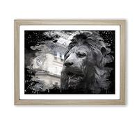 Trafalgar Square Lions London Modern CB Framed Print | A2 Oak Framed Wall Art | Ready to Hang | Modern Animal Picture | Living Room Bedroom Lounge Office