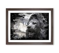 Trafalgar Square Lions London Modern CB Framed Print | A2 Walnut Framed Wall Art | Ready to Hang | Modern Animal Picture | Living Room Bedroom Lounge Office