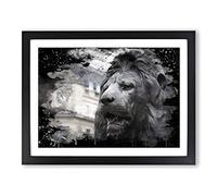 Trafalgar Square Lions London Modern CB Framed Print | A4 Black Framed Wall Art | Ready to Hang | Modern Animal Picture | Living Room Bedroom Lounge Office