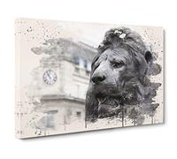 Trafalgar Square Lions London Modern FC Canvas Print | Gallery Wrapped 30mm Frame Wall Art | 24x16 inches | Ready to Hang | Modern Animal Picture | Living Room Bedroom Lounge Office