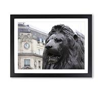 Trafalgar Square Lions London Modern Framed Print | A4 Black Framed Wall Art | Ready to Hang | Modern Animal Picture | Living Room Bedroom Lounge Office