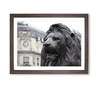 Trafalgar Square Lions London Modern Framed Print | A4 Walnut Framed Wall Art | Ready to Hang | Modern Animal Picture | Living Room Bedroom Lounge Office