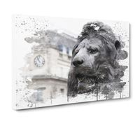 Trafalgar Square Lions London V3 Modern Canvas Wall Art Print Ready to Hang, Framed Picture for Living Room Bedroom Home Office Décor, 20x14 Inch (50x35 cm)