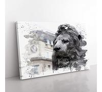 Trafalgar Square Lions London V3 Modern Canvas Wall Art Print Ready to Hang, Framed Picture for Living Room Bedroom Home Office Décor, 76x50 cm (30x20 Inch)