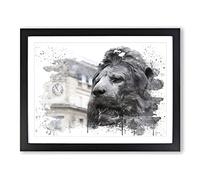 Trafalgar Square Lions London V3 Modern Framed Print | A2 Black Framed Wall Art | Ready to Hang | Modern Animal Picture | Living Room Bedroom Lounge Office