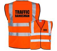 Traffic Banksman printed in black - Orange Hi Vis/Viz Safety Vest, Waistcoat, Tabard EN ISO 20471 Class 2 supplied by Simply Hi Vis Clothing UK