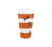 Traffic Cone Ceramic Travel Mug - Graffiti Style Street Art Present for Roadworkers - Reusable Silicone Lid Double-Walled Insulated Hot/Cold Drinks Tea Coffee Gift Mug