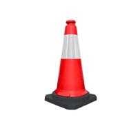 Traffic Cone PPC with PVC Base | 30" - 75 CM Road Safety Cone With Reflective | High Visibility Red Street Cone | Portable Wind Resistant Traffic Cone with Black Base
