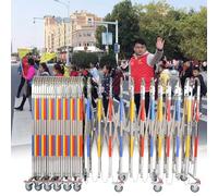 Traffic Control Barricade - Retractable Expandable Freestanding with Wheels for School Doorway and Outdoor Mobile Roadblock