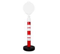 Traffic Delineator Post with Blank Sign Board | Red & White Safety Bollard with Weighted Base | Parking Barrier Pole with Reflective Collars for Roads, Warehouses & Events - 1 Post