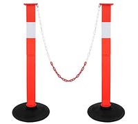 Traffic Delineator Post with Weighted Base & Reflective Collars, Adjustable Parking Cones with 4 FT Chains, Portable Orange Driveway Barrier Pole for Traffic Crowd Control（Patented）