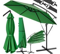 Kingsleeve® Brazil 3m Cantilever Garden Parasol with Stand and Cover | UV50+ Protection | Large Round 300cm Diameter | Wind Strap | Crank Handle | Swivel Tiltable Patio Umbrella | Green