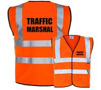 Traffic Marshal printed in black - Orange Hi Vis/Viz Safety Vest, Waistcoat, Tabard EN ISO 20471 Class 2 supplied by Simply Hi Vis Clothing UK