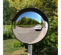 Traffic Mirror Outdoor 45cm Black Polycarbonate Convex with Shade Steel Frame