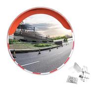 Traffic Mirror with Adjustable Bracket - Pole Mounted Convex Wide Angle Mirror High Visibility Red Traffic Safety Mirror for Indoor/Outdoor Use Clear View Hat Brim Design (60 cm)