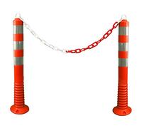 Traffic Post Barrier Set 2Pcs 70CM Delineator with 3 Meter Plastic Chain | Reflective Flexible Guidepost Orange | Spring Post with Chain Attachable Loop | Safety Bollard for Parking Road Safety