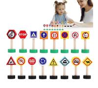 Traffic Road Signs for Kids - 16 PCS Wooden Street Traffic Signs Play Set with Crosswalk Signals & Safety Blocks | Educational Learning Toys for, Preschool & Kindergarten | Early STEM Play, D