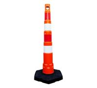 Traffic Safety Delineator Post Orange | 120cm Stackable Road Barrier Post with 4 Reflective Stripes | PPC Safety Bollard with Chain Hole & Threaded Top Socket