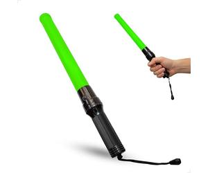 Traffic Safety Wand Baton LED Light - Green | Battery Powered Warning Light with Flashing Mode | Road Safety Warning Flashing Light for Traffic Control, Parking Areas - Set of 1