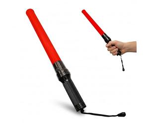 Traffic Safety Wand Baton LED Light - Red | Battery Powered Safety Baton with Flashing Mode | Road Safety Warning Flashing Light for Traffic Control, Parking Areas