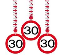 Traffic Sign 30th Party Hanging decor Pack of 3, 3 Traffic Sign Designs on foil spiral hanging decorations