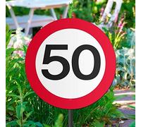 Traffic Sign 50th Party Garden sign, 44cm x 26cm x 1cm. Coated Card with Plastic Stick