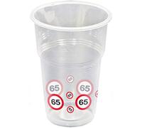 Traffic Sign 65th Party Cups Pack of 10, 10 Plastic Glasses with Traffic Sign Design each Glass 11cm.