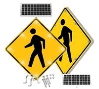 Traffic Sign,Solar Powered LED Pedestrian Crossing Sign - 16 Flashing Lights, Durable Aluminum IP65, Traffic Warning for Parks & Schools - 2 Sets, 30 Inch Road Safety Sign