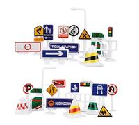 Traffic Sign Toy Set - 28pc Portable Road Sign Kit, Educational Learning Props, Colorful Street Models, Durable Plasttic Pieces | Interactive Teaching Tool For Kids Classroom Party Indoor Outdoor Use