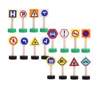 Traffic Signs - Wood 23x18x3cm 9.06x7.09x1.18in | 16Pcs Traffic Signal Toy | Traiffic Knowledge Teaching Set For Children Educational Role Play Learning And Fun At Home Or Classroom