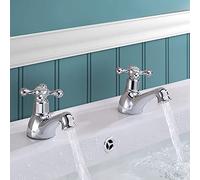Trafford Cross Head Basin Hot & Cold Tap Pair & Waste Chrome