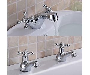 Trafford Victorian Bath Taps & Basin Mono Mixer Tap Set and Waste Chrome