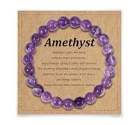 Trageuo Amethyst Natural Purple Crystal Beaded Bracelet Healing Stone for Stress Relief Natural Stone Bracelet Amethyst Jewelry Christmas Gift for Husband Boyfriend